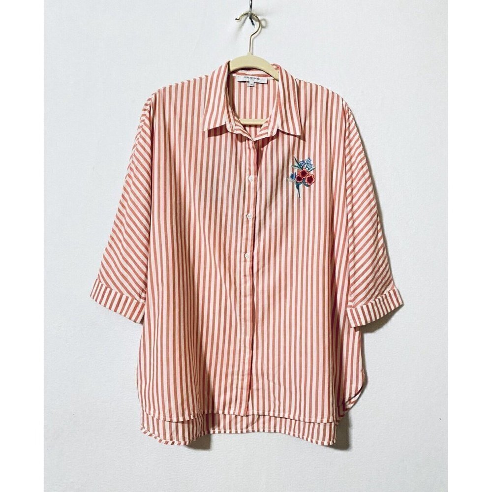 Gerard Darel Pink and White Striped Button-Up Top